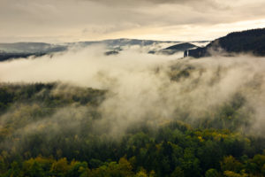 View with fog near the Schrammsteine (group of rocks), Saxon Switzerland, Saxony, Germany View with fog near the Schrammsteine (group of rocks), Saxon Switzerland, Saxony, Germany